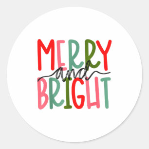 Pegatina Redonda Navidad Alegre Y Brillante Mujeres Niñas Niños Beb