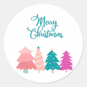Pegatina Redonda navidad alegre y navidad rosa