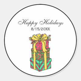 Pegatina Redonda Navidad apilada y envuelta presenta navidades