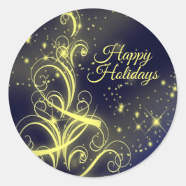 Pegatina Redonda Navidad Árbol Fiesta Oro Estrellas Naval Vacacione