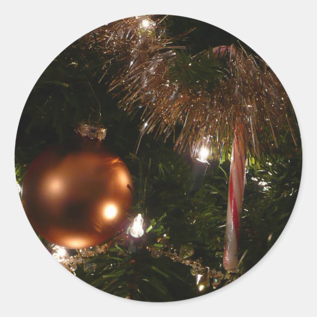 Pegatina Redonda Navidad Árbol II Festividad Rojo y Oro (Anverso)