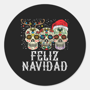 Pegatina Redonda Navidad Azúcar cráneo reno Santa Cristo mexicano