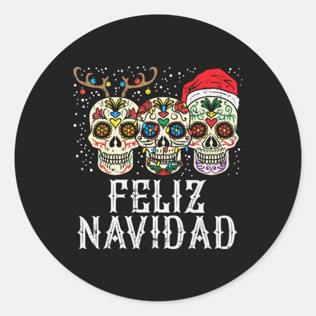 Pegatina Redonda Navidad Azúcar cráneo reno Santa Cristo mexicano (Anverso)