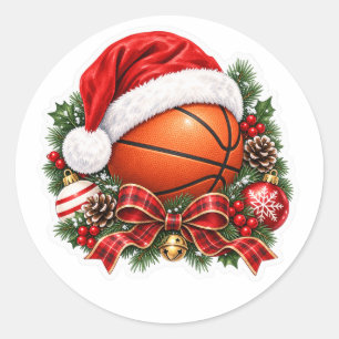 Pegatina Redonda Navidad baloncesto