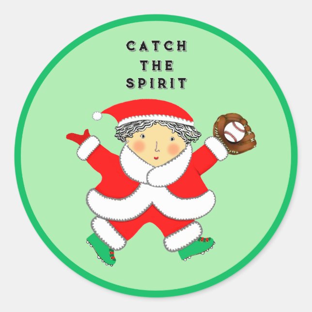Pegatina Redonda Navidad béisbol (Anverso)