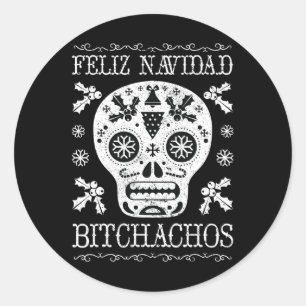 Pegatina Redonda Navidad Bitchachos Divertido Navidades Skull Meme 