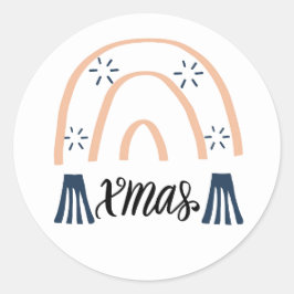 Pegatina Redonda Navidad Boho Arcoíris