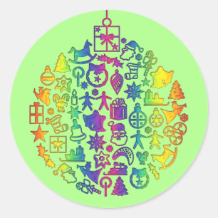 Pegatina Redonda Navidad - Bolas de árbol con iconos Navidades 1