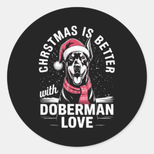 Pegatina Redonda Navidad Bonita La Navidad Es Mejor Con Doberman Ns