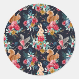 Pegatina Redonda Navidad Bosque Animales Navidad