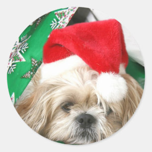 Pegatina Redonda Navidad cansado Shih Tzu