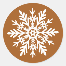 Pegatina Redonda Navidad caprichosa de copo de nieve blanco y naran