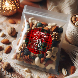Pegatina Redonda Navidad caprichosa de cuadros rojos retro