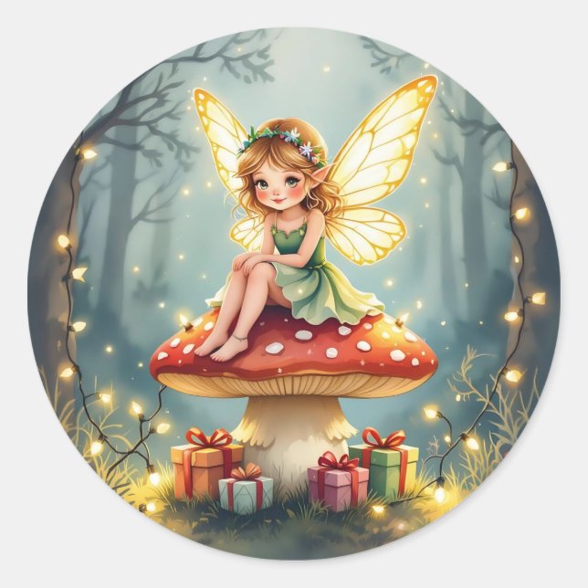 Pegatina Redonda Navidad caprichosa de cuento de hadas  (Anverso)