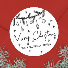 Pegatina Redonda Navidad Caprichosa Dibujada a Mano