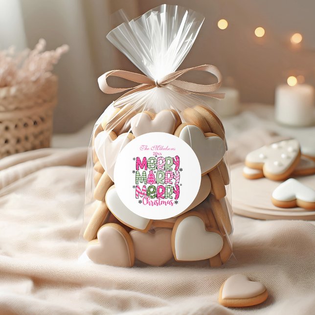 Pegatina Redonda Navidad caprichosa rosa y verde (Subido por el creador)