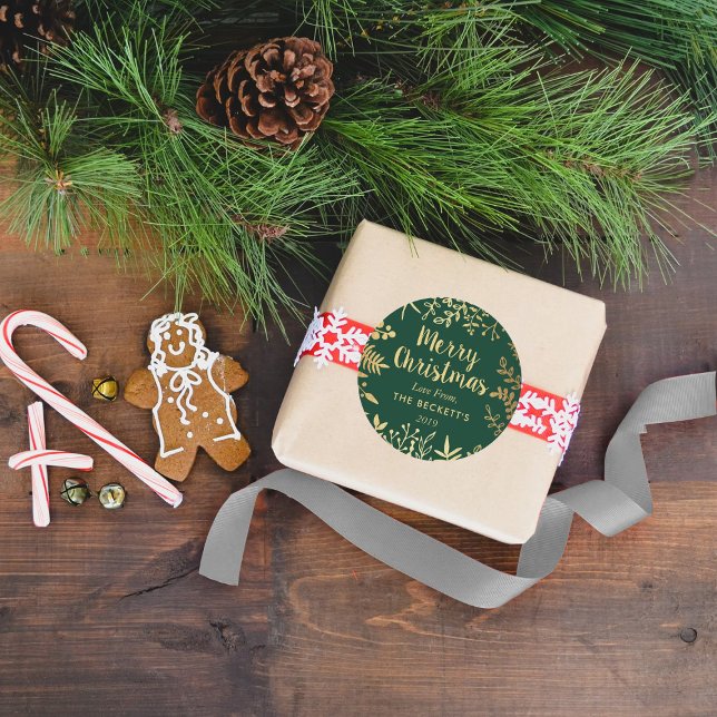 Pegatina Redonda Navidad con follaje de pan de oro moderno (Subido por el creador)