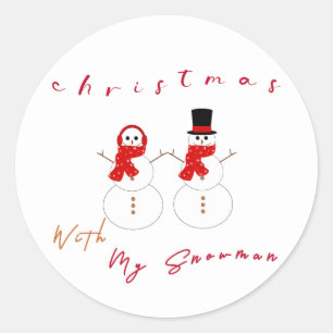 Pegatina Redonda Navidad Con Mi Muñeco De Nieve   Cute Christmas St