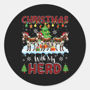 Pegatina Redonda Navidad Con Mi Rebaño Tres Burros De Santa Granjer