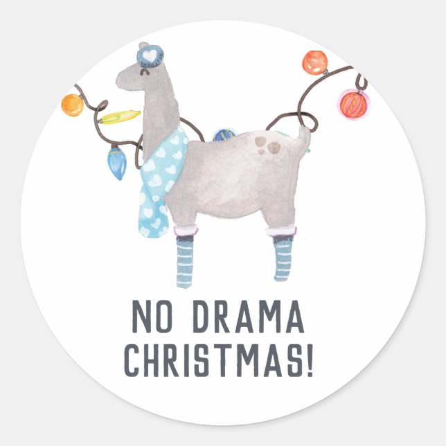 Pegatina Redonda Navidad con tema de Llama (Anverso)