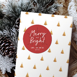 Pegatina Redonda Navidad Copos de Nieve Modernos Alegres y Brillant