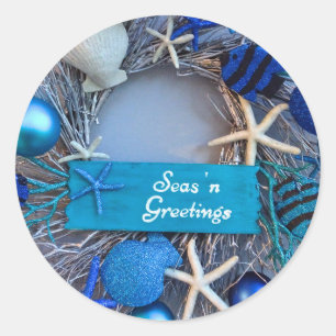 Pegatina Redonda Navidad costero tropical del día de fiesta del