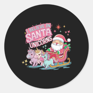 Pegatina Redonda Navidad Creo En Santa Y Unicornios Divertido Xm