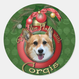 Pegatina Redonda Navidad - cubierta los pasillos - Corgis - Owen