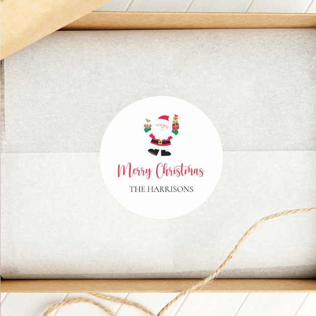 Pegatina Redonda Navidad Cute Santa Merry personalizada (Subido por el creador)