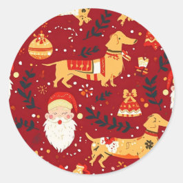Pegatina Redonda Navidad Dachshund