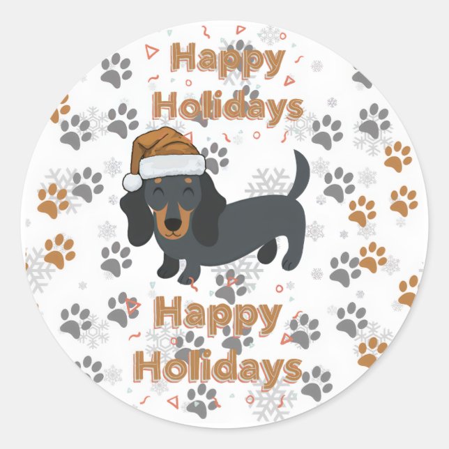 Pegatina Redonda Navidad Dachshund (Anverso)