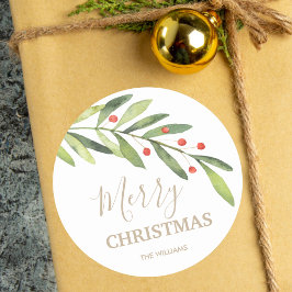 Pegatina Redonda Navidad de Acebo y Bayas