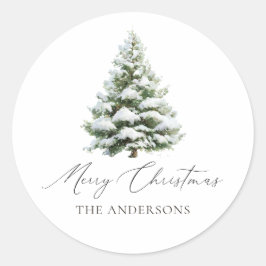 Pegatina Redonda Navidad de árbol de pino minimalista