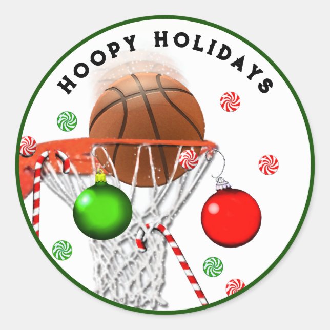 Pegatina Redonda Navidad de baloncesto (Anverso)