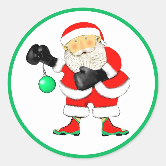 Pegatina Redonda Navidad de boxeo (Anverso)