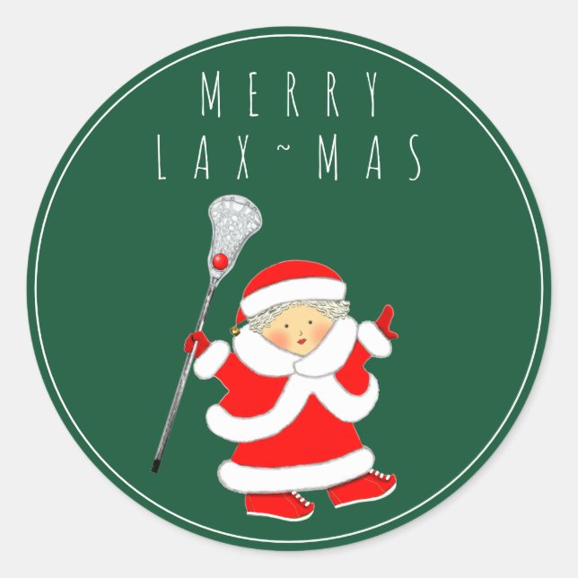 Pegatina Redonda Navidad de Chicas Lacrosse (Anverso)