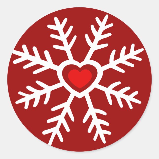 Pegatina Redonda Navidad de Copos de Nieve en el Corazón | baya (Anverso)