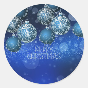 Pegatina Redonda Navidad de cosecha azul