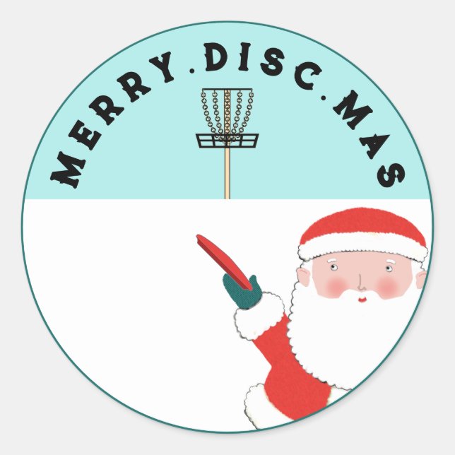 Pegatina Redonda Navidad de Disc Golf (Anverso)