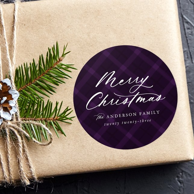 Pegatina Redonda Navidad de Feliz Púrpura cepillado (Subido por el creador)