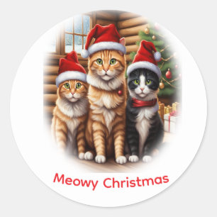 Pegatina Redonda Navidad de gatitos lindos