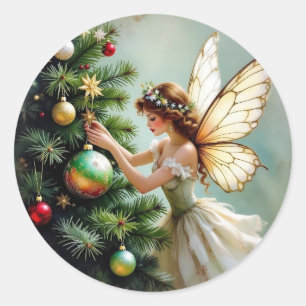 Pegatina Redonda Navidad de Hadas Vintage Encantada