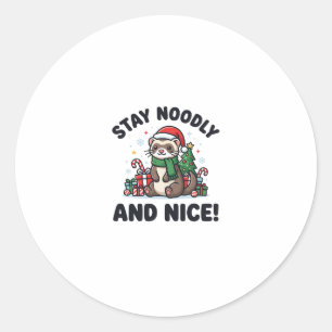 Pegatina Redonda Navidad de Hurón Divertida Quédate Noodly y Amable