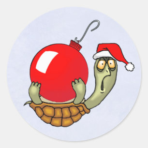 Pegatina Redonda Navidad de la bola de la tortuga