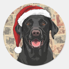 Pegatina Redonda Navidad de labrador negro