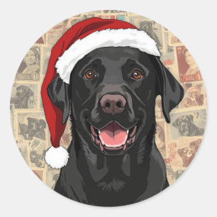 Pegatina Redonda Navidad de labrador negro