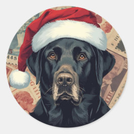Pegatina Redonda Navidad de labrador negro