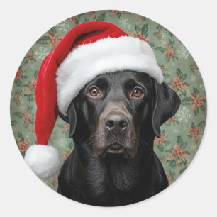 Pegatina Redonda Navidad de labrador negro