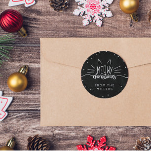 Pegatina Redonda Navidad de Meowy - oídos y barbas de gato