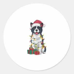 Pegatina Redonda Navidad de perro Akita estadounidense iluminando S